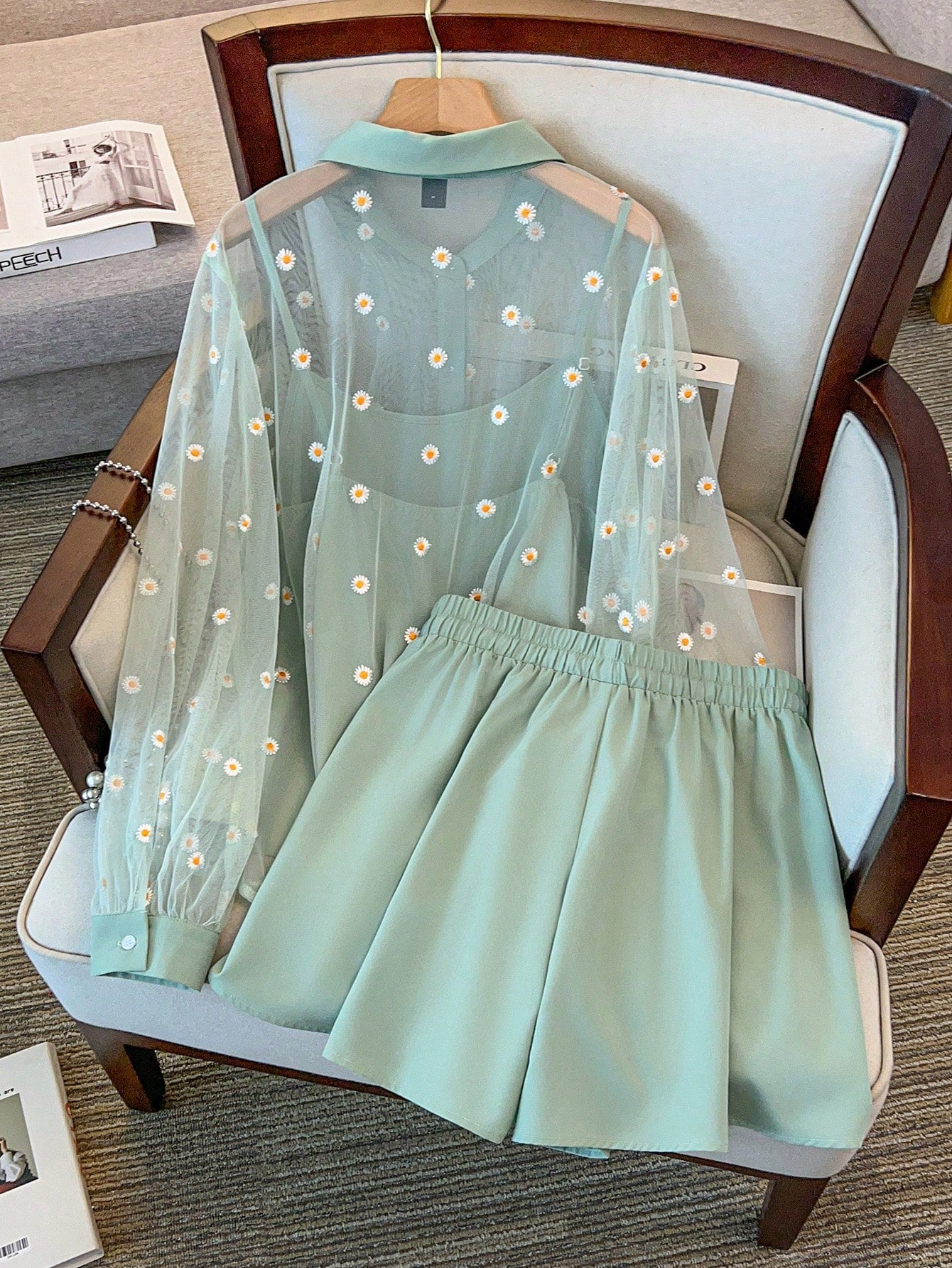 Regalyn Plus Size Women's Net Embroidery Crochet Vest, Camisole & Shorts 3pcs Set, Elegant Casual Outfit For Summer