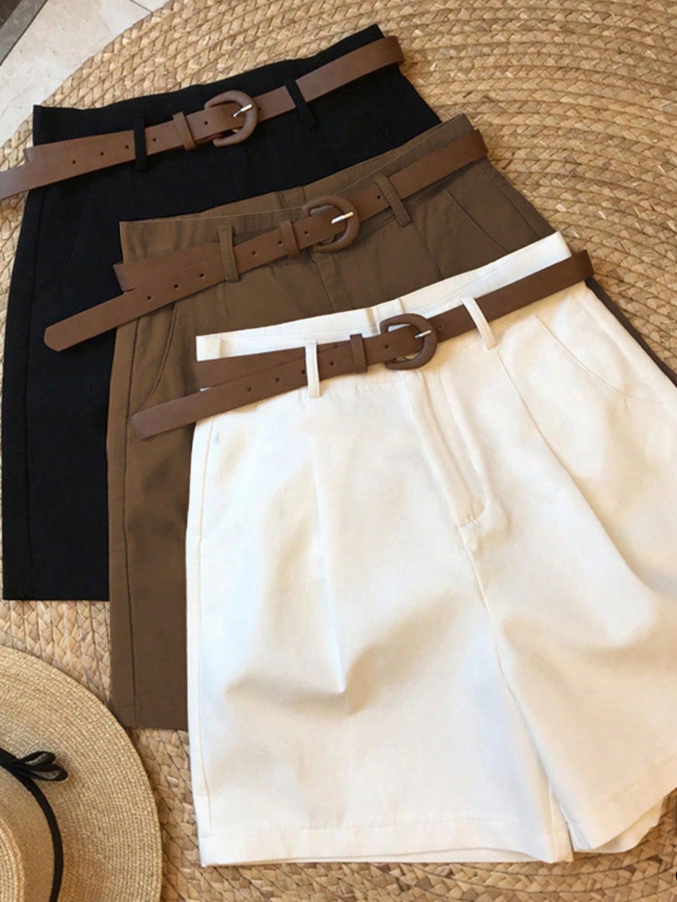 3pcs/Set Women Black White Coffee Casual Commuting Business Shorts