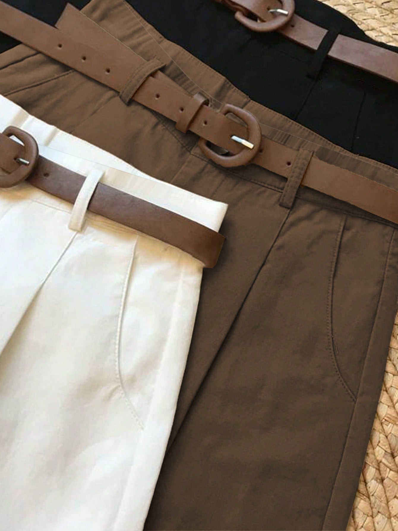 3pcs/Set Women Black White Coffee Casual Commuting Business Shorts