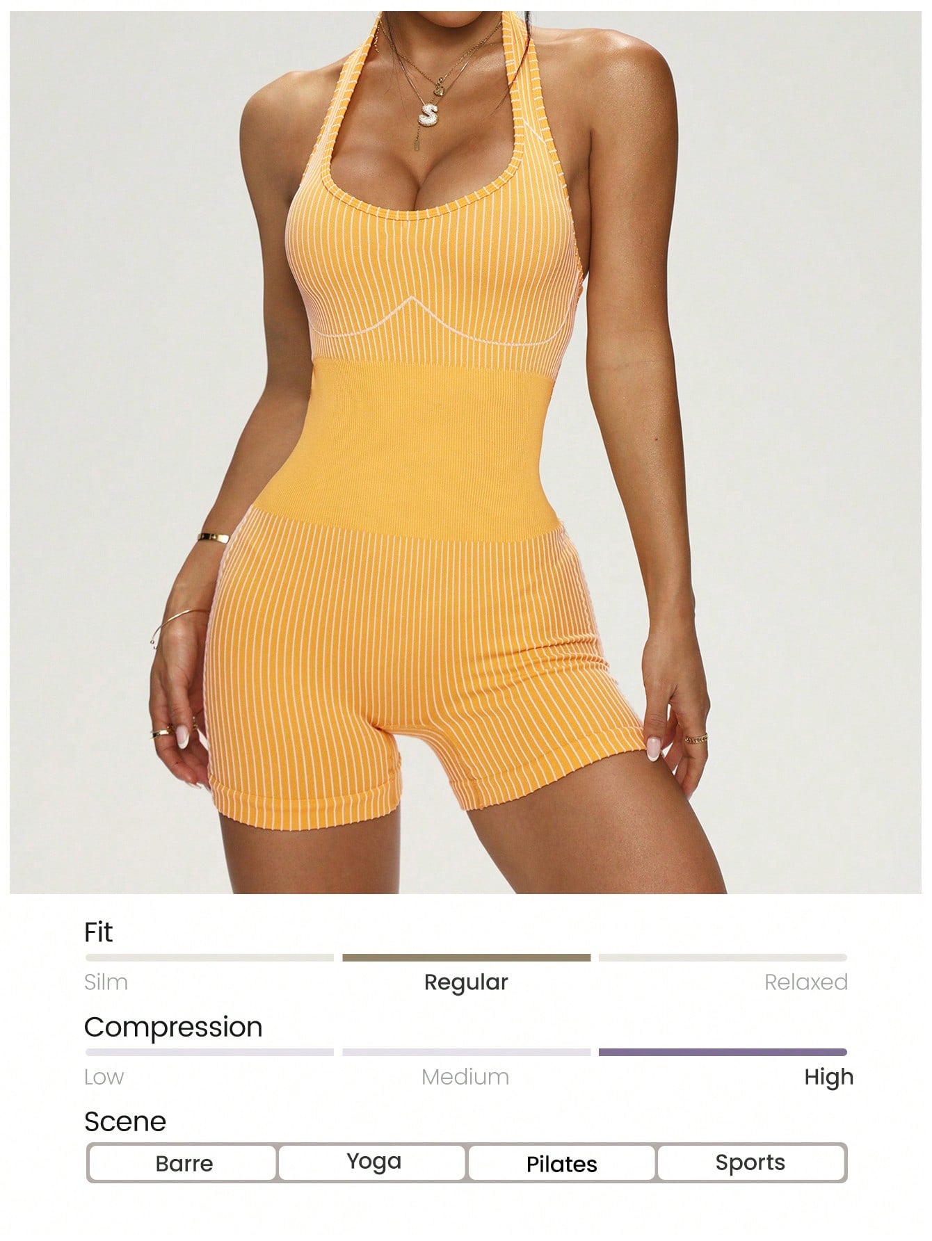 SHEIN Sport Studio Striped Backless Halter Neckline Romper Activewear Shorts