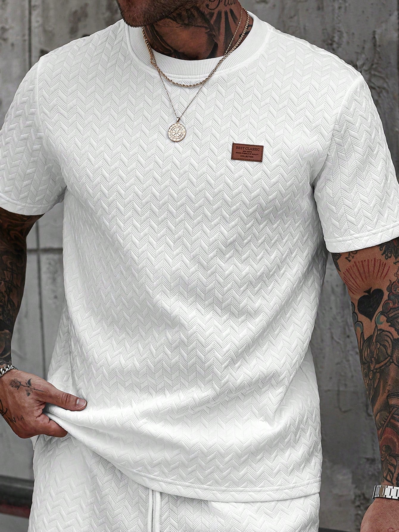 Manfinity CasualCool Men's Summer Jacquard Ribbed Collar Short Sleeve T-Shirt, Fine Gift For Boyfriend Or Husband