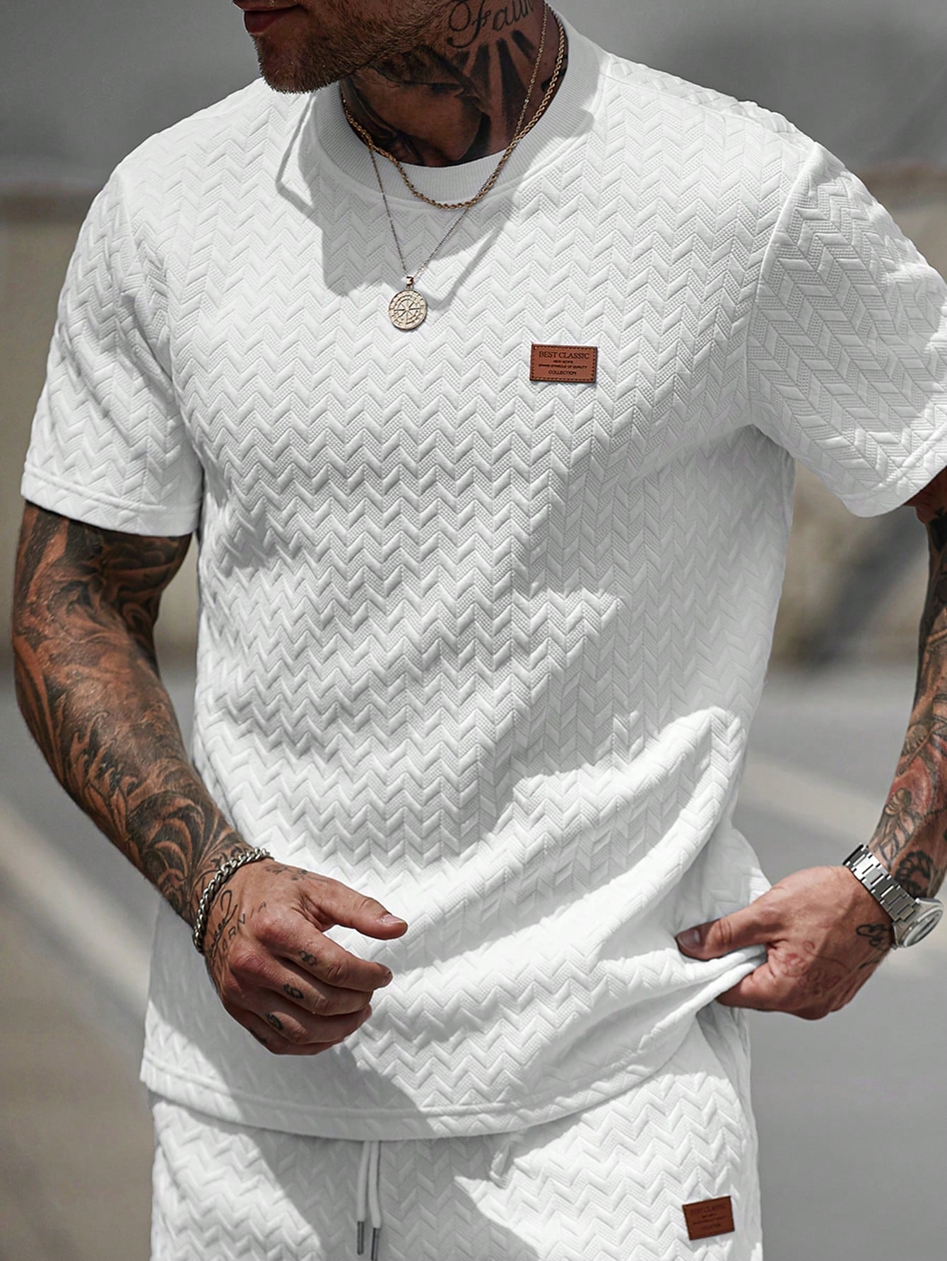 Manfinity CasualCool Men's Summer Jacquard Ribbed Collar Short Sleeve T-Shirt, Fine Gift For Boyfriend Or Husband