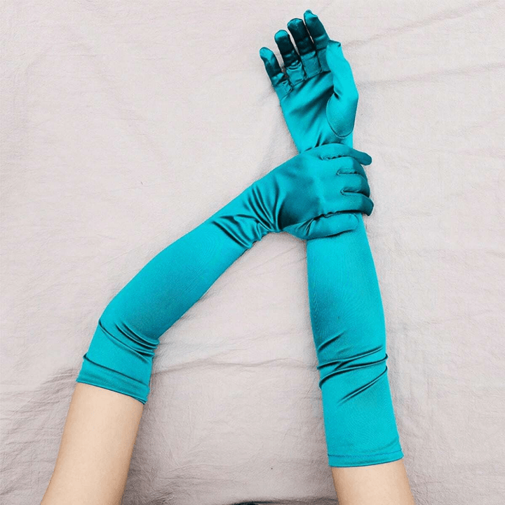 1920s Horse Racing Lady Gloves Vintage Party Cosplay Wedding Gloves, Long Satin Stretchy Spandex Gloves - Lolli World Marketplace