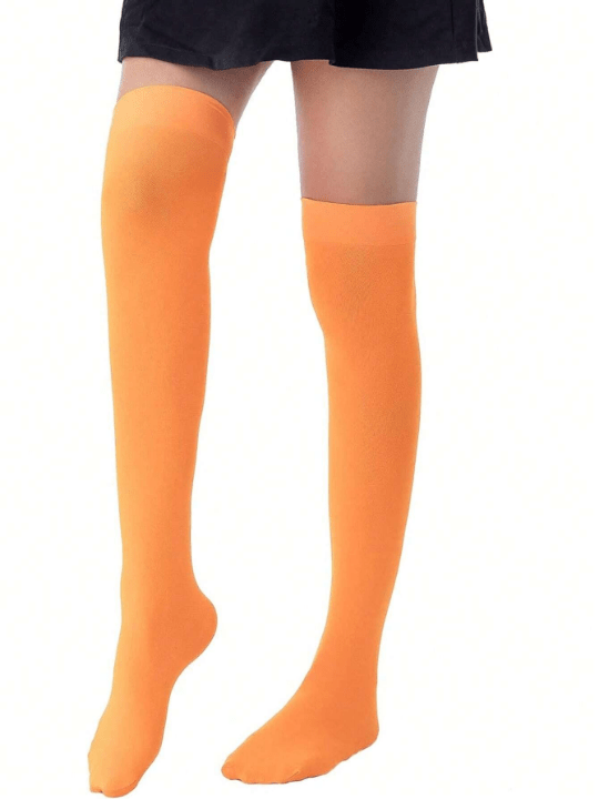 1pair Orange Smooth Opaque Women's Over Knee Socks - Lolli World Marketplace