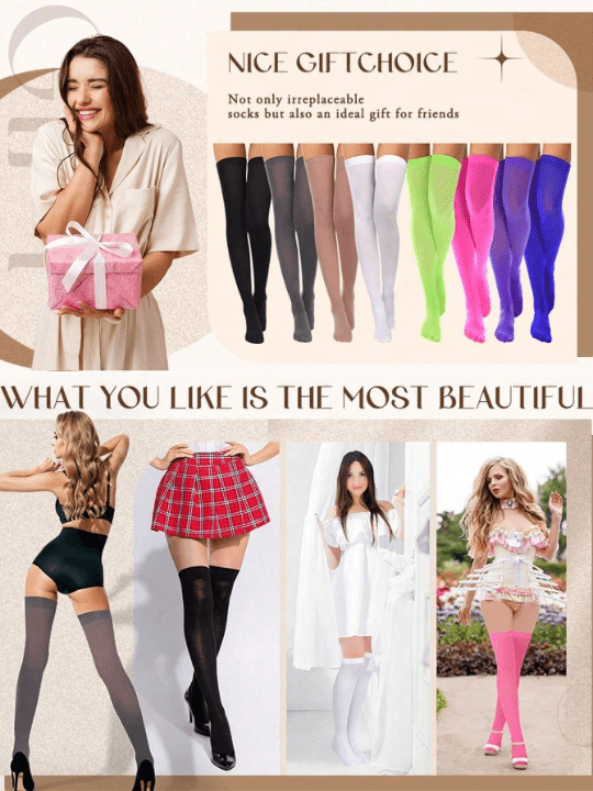 1pair Soft Opaque Pink Women's Knee - High Socks - Lolli World Marketplace