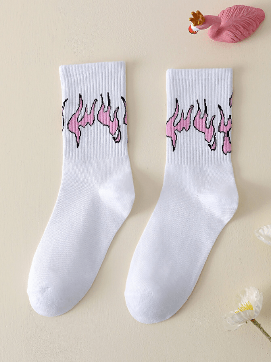 1pair Women Fire Pattern Crew Socks For Daily Life - Lolli World Marketplace