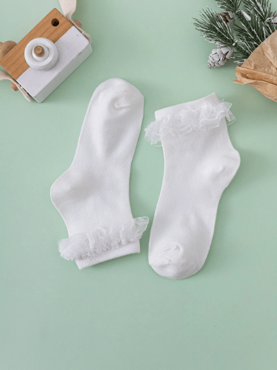 1pair Women Floral Embroidered Ruffle Trim Romantic Style Ankle Socks - Lolli World Marketplace