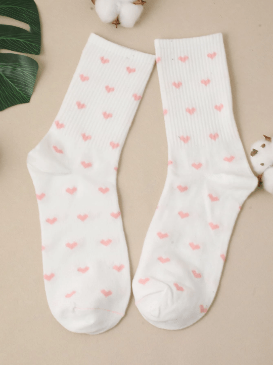 1pair Women Heart Pattern Fashionable Crew Socks For Daily Life - Lolli World Marketplace