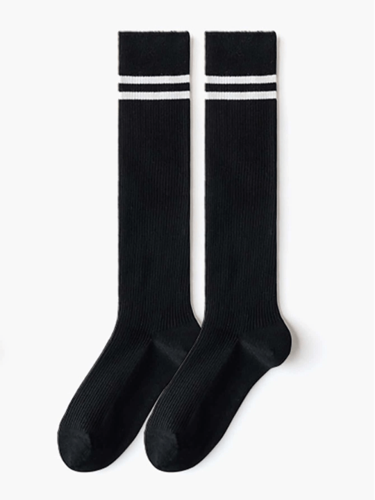 1pair Women Striped Pattern Casual Over The Calf Socks For Daily Life - Lolli World Marketplace