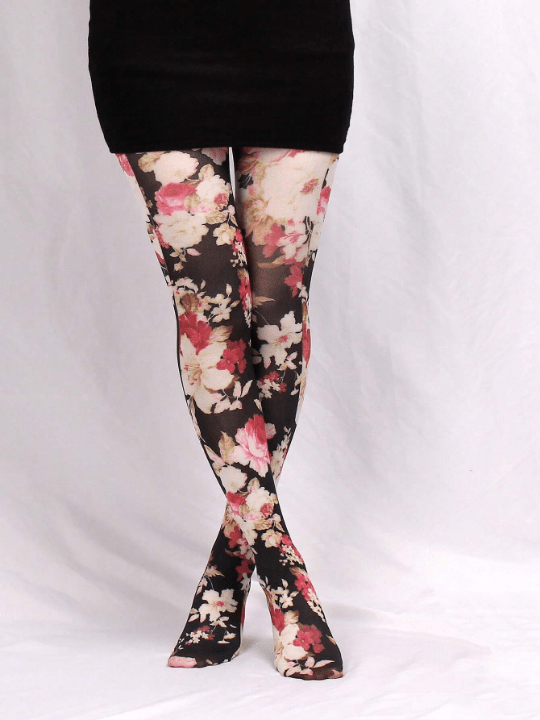 1pair Women's 60d Printed Tights With Large Floral Pattern, Pantyhose - Lolli World Marketplace