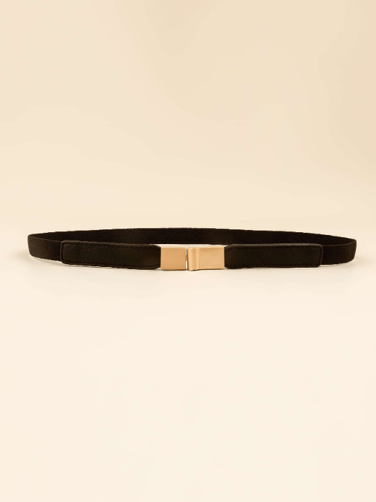 1pc Black Metal Buckle Simple Skinny Elastic Belt Girdle Stretch Waistband For Dress - Lolli World Marketplace