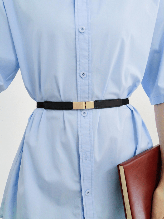 1pc Black Metal Buckle Simple Skinny Elastic Belt Girdle Stretch Waistband For Dress - Lolli World Marketplace
