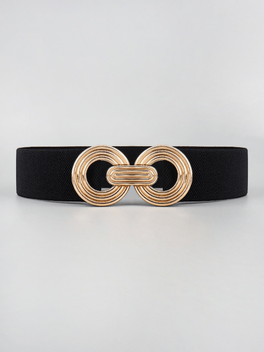 1pc Black Metal Round Buckle Elastic Cinch Buckle Belt Girdle Stretch Waistband For Dress - Lolli World Marketplace