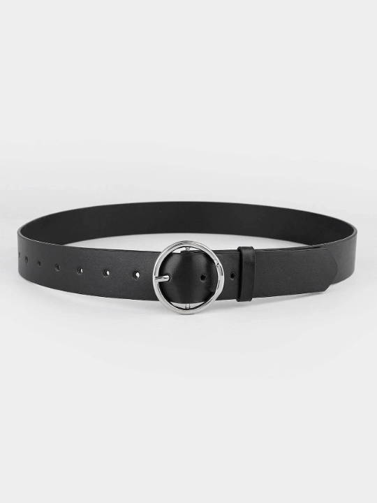 1pc Casual Black Leather Round Buckle Women Belt Girdle For Daily Life - Lolli World Marketplace