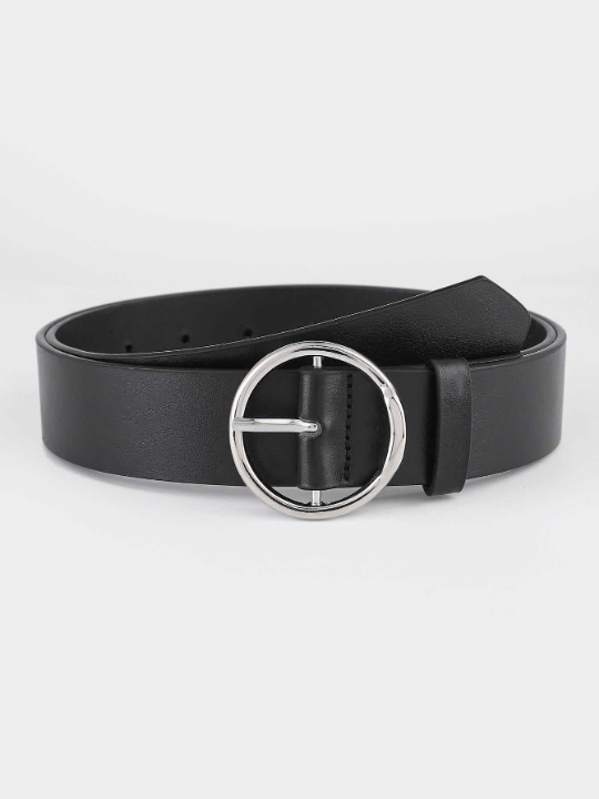 1pc Casual Black Leather Round Buckle Women Belt Girdle For Daily Life - Lolli World Marketplace