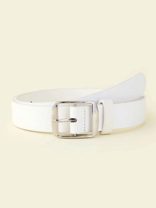 1pc Fashion Casual White Solid Square Buckle Women Belt Girdle For Daily Life - Lolli World Marketplace