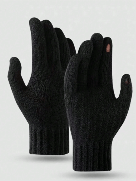 1pc Ladies' Autumn & Winter Warm Knitted Woolen Gloves With Cute Cartoon Design, Half Finger, Touchscreen & Non - slip For Cycling And Mobile Phone Use - Lolli World Marketplace