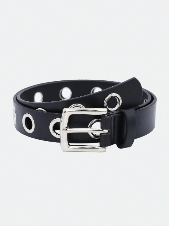 1pc Ladies' Silver Buckle Eyelet Studded Y2k Punk Style Decorative Belt Suitable For Daily Wear - Lolli World Marketplace