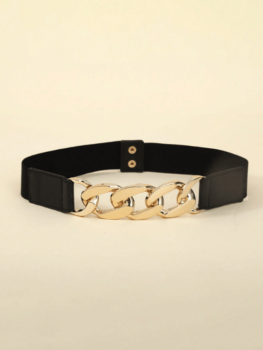 1pc Ladies' Simple Metal Chain & Pu Leather Belt For Dress, Pants, Showing Slim Effect, Fashionable Elastic Stretch Waistband, Suitable For Daily Use - Lolli World Marketplace