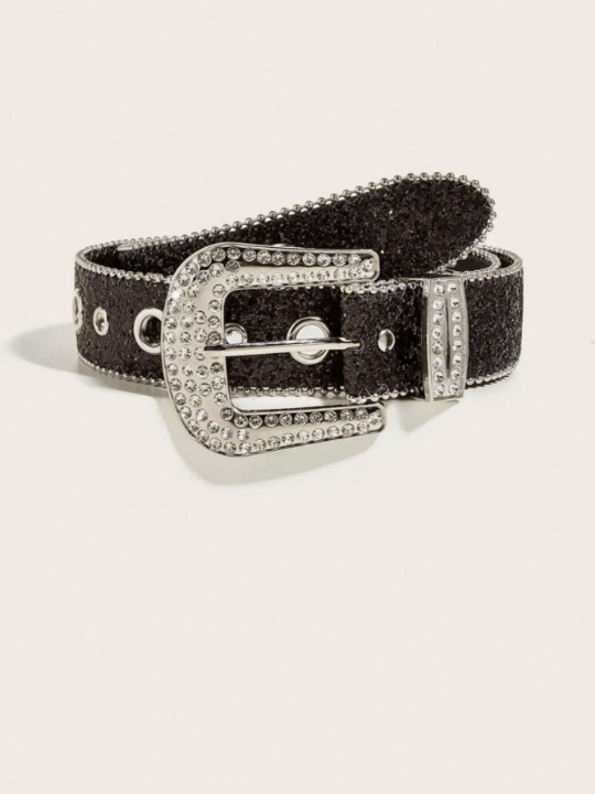 1pc Rhinestone Decorated Metal Ring Buckle Belt, Suitable For Daily Outfits - Lolli World Marketplace
