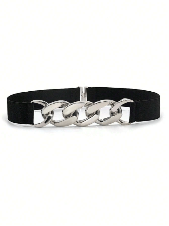 1pc Simple Women's Metal Chain Buckle Elastic Waist Belt For Dress/Pants, Suitable For Daily Wear - Lolli World Marketplace