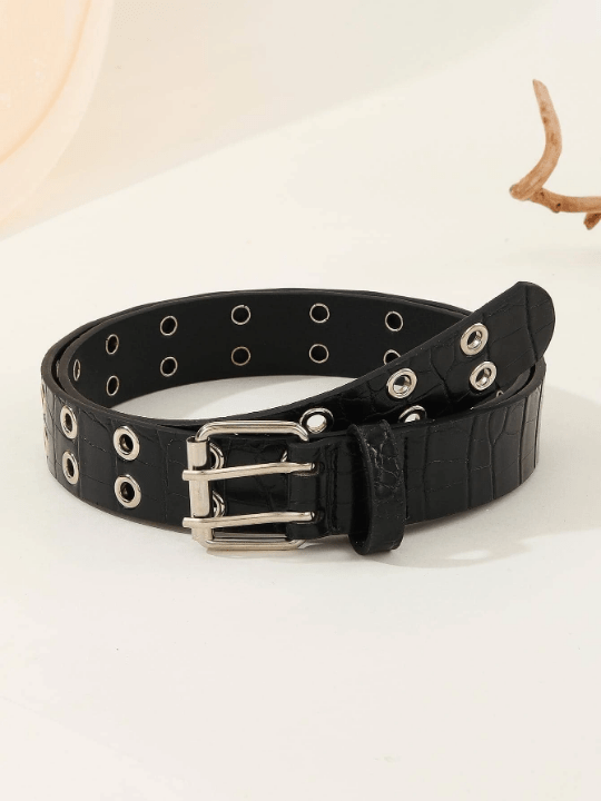 1pc Stylish Unisex Belt With Bright White Double Row Eyelets, Suitable For Carnival, Valentine's Day, St. Patrick's Day Gifts, Various Festivals And Party Occasions Street - Lolli World Marketplace