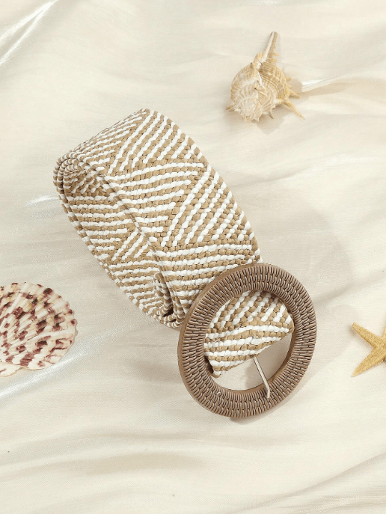 1pc Women Round Buckle Boho Straw Belt For Outdoor Travel - Lolli World Marketplace