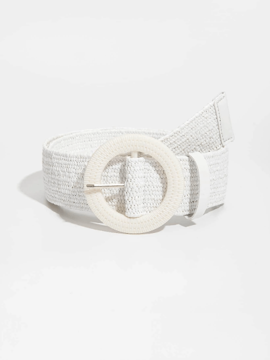 1pc Women Solid Round Buckle Boho Straw Belt - Lolli World Marketplace