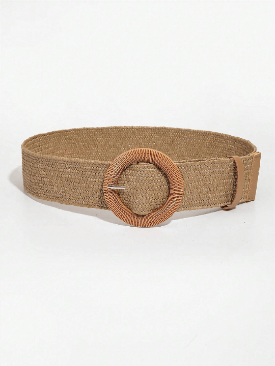 1pc Women Solid Round Buckle Fashion Straw Belt - Lolli World Marketplace