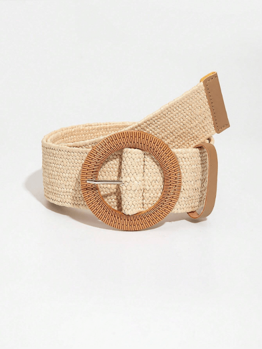 1pc Women Solid Round Buckle Fashion Straw Belt Boho - Lolli World Marketplace