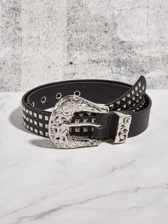 1pc Women's Black Cowboy Buckle Belt With Pu Decoration Western Style & Punk Fashion For Daily Wear Party - Lolli World Marketplace
