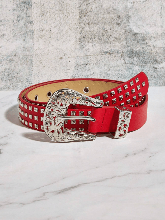 1pc Women's Cowboy Buckle Belt With Pu Decoration Western Style & Punk Fashion For Daily Wear Street - Lolli World Marketplace