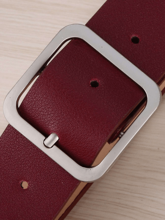1pc Women's Deep Red Geometric Pattern Pu Wide Fashion Waist Belt Suitable For Daily Use Casual - Lolli World Marketplace