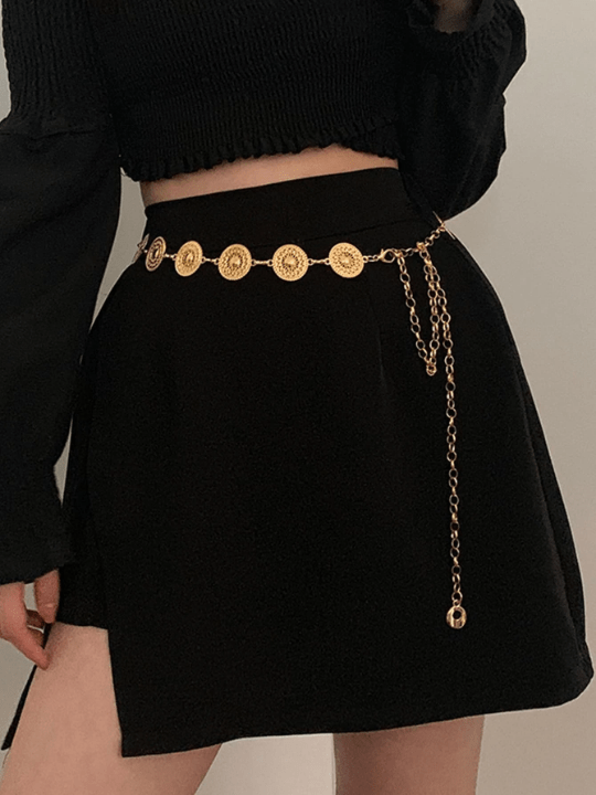 1pc Women's Gold Round Shape Cutout Metal Waist Chain, Matching Dress Accessory Boho - Lolli World Marketplace