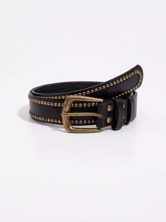 1pc Women's Punk Style Denim Belt With Studs, Beads And Pin Buckle Boho - Lolli World Marketplace