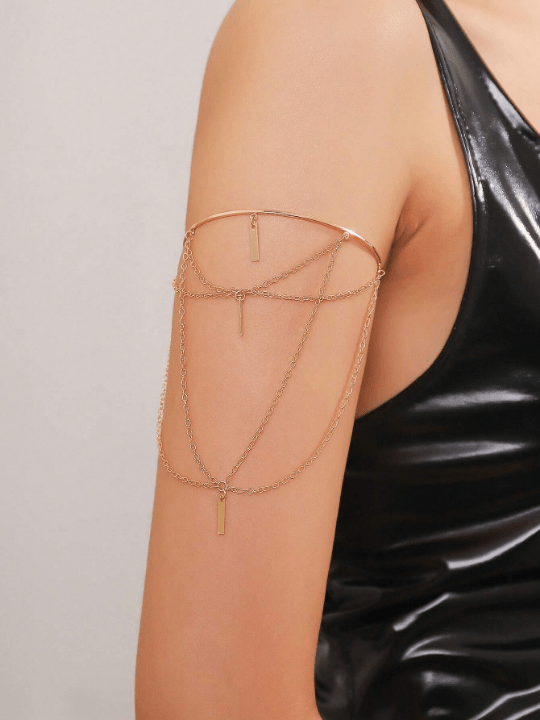 1pc Women's Punk Style Upgraded Adjustable Soft Plug Arm Chain With Metal Chain & Tassel Charm For Beach Vacation & Open Bangle Bracelet - Lolli World Marketplace