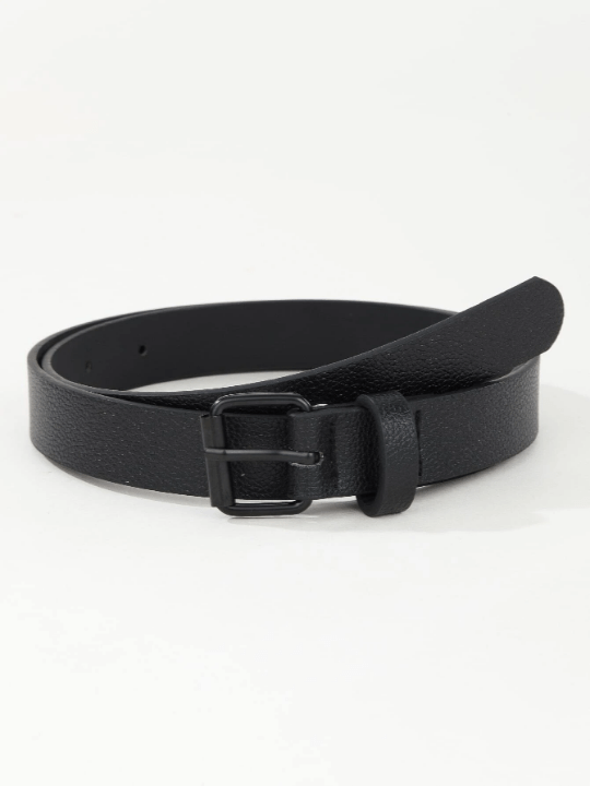 1pc Women's Simple & Versatile Dress & Jeans Accessory Square Buckle Black Belt, Dark Style, Suitable For Daily Outfit - Lolli World Marketplace