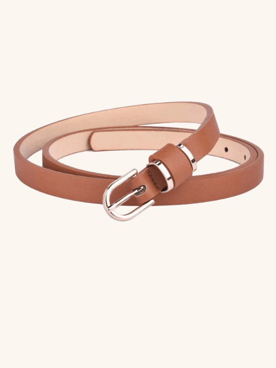1pc Women's Skinny Solid Color Leather Belt, Fashionable Plus Size Waist Belt Suitable For Daily Decoration And Matching - Lolli World Marketplace