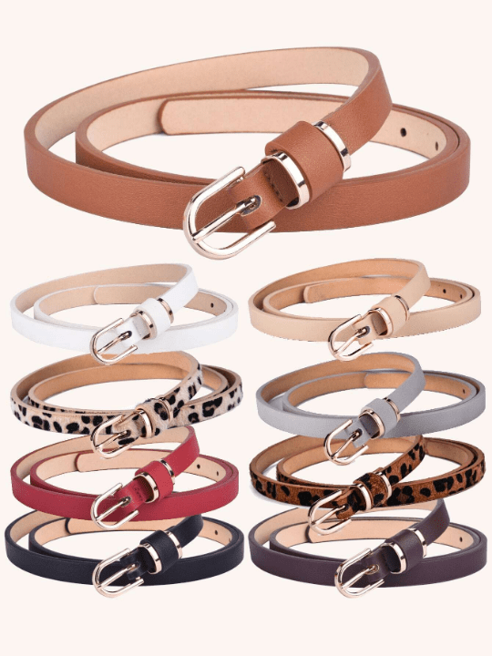 1pc Women's Skinny Solid Color Leather Belt, Fashionable Plus Size Waist Belt Suitable For Daily Decoration And Matching - Lolli World Marketplace