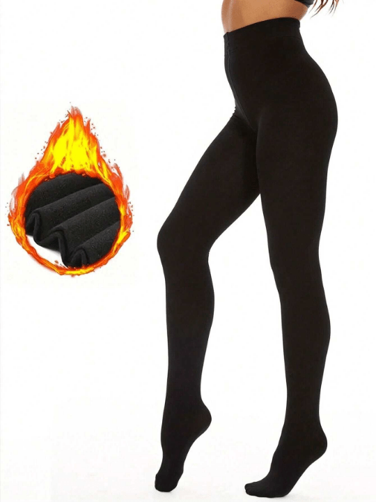 1pc Women's Solid Color Thickened Fleece Leggings, For Autumn And Winter, Windproof And Warm - Lolli World Marketplace