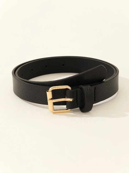 1pc Women's Square Buckle Simple All - Match Dress/Jeans Decoration Black Belt Suitable For Daily Office Wear - Lolli World Marketplace