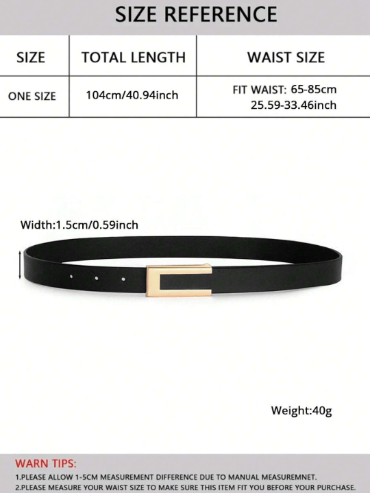 1pc Women's Thin Belt With Gold Buckle Suitable For Daily Wear - Lolli World Marketplace