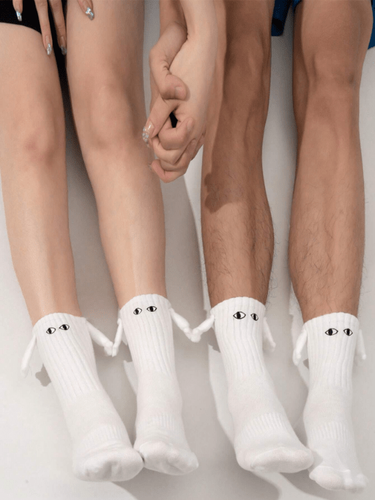 2pairs Funny Couples' Hand In Hand Socks With 3d Eye & Pull Tab Design - Lolli World Marketplace