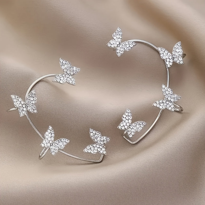 2pcs Elegant Vintage Butterfly Hoop Earrings for Women - No - Piercing Clip - On Alloy Earrings, Lightweight Everyday Jewelry for Daily Wear & Gift Giving, All - Season Versatile Accessories