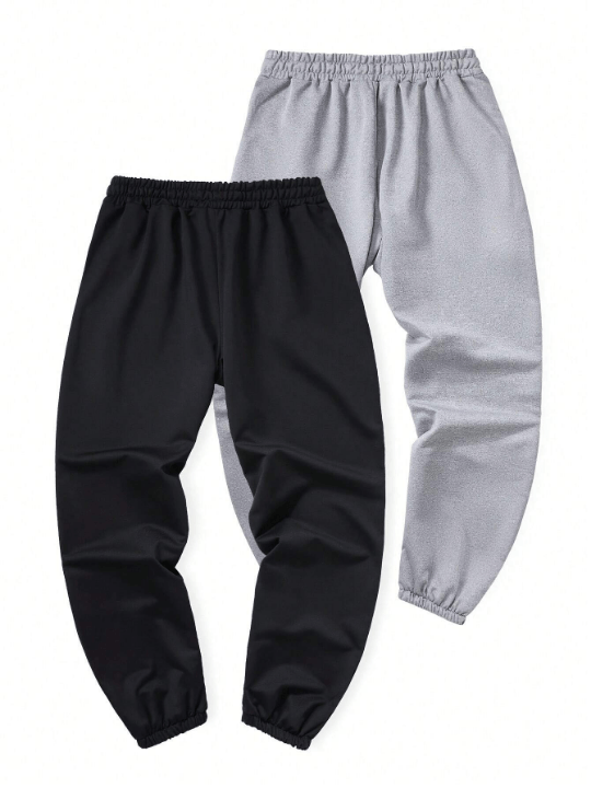 2pcs/Set Men's Fashionable Regular Fit Long Trousers, Spring/Summer Solid Color Basic Casual Sports Jogger Pants With Elastic Waistband And Drawstring - Lolli World Marketplace