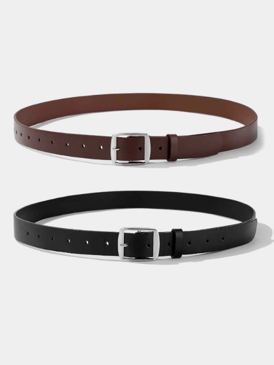 2pcs/set White & Khaki Square Buckle Fashionable Decorative Daily Use Pu Waist Belt - Lolli World Marketplace