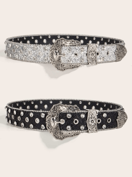 2pcs/Set Women's Western Style Belt With Rhinestones For Cowgirl - Lolli World Marketplace