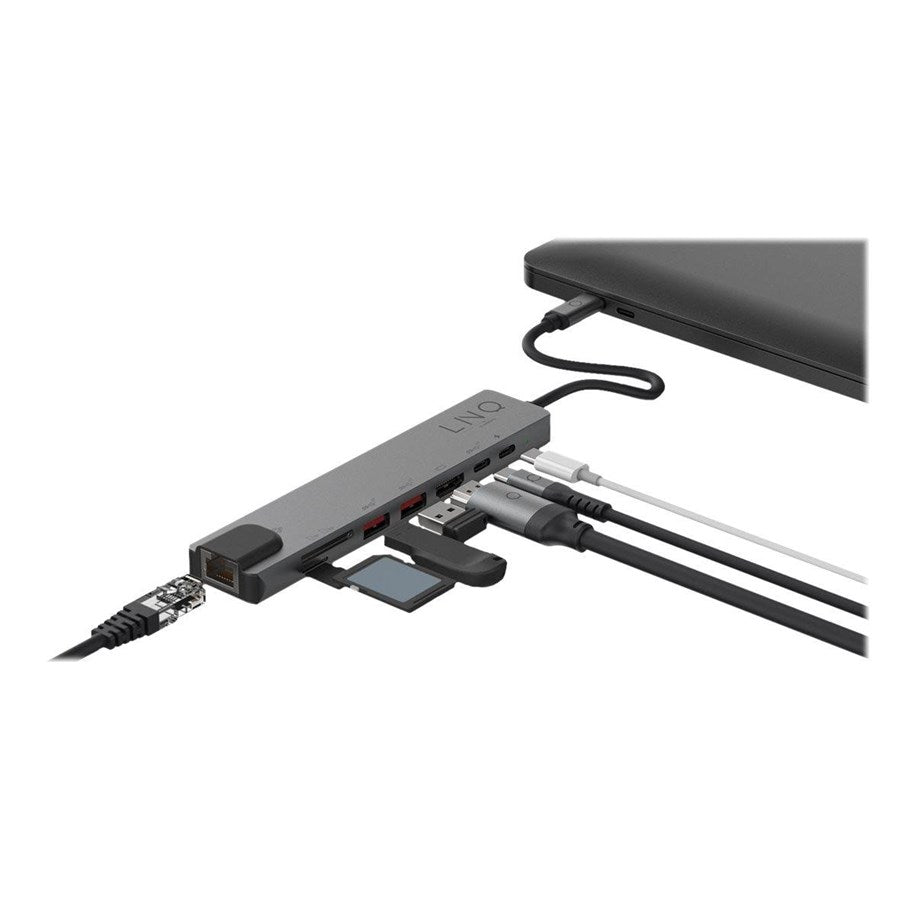 LINQ byELEMENTS 8in1 Pro USB-C 10Gbps Multiport Hub with 4K HDMI Ethernet and Card Reader