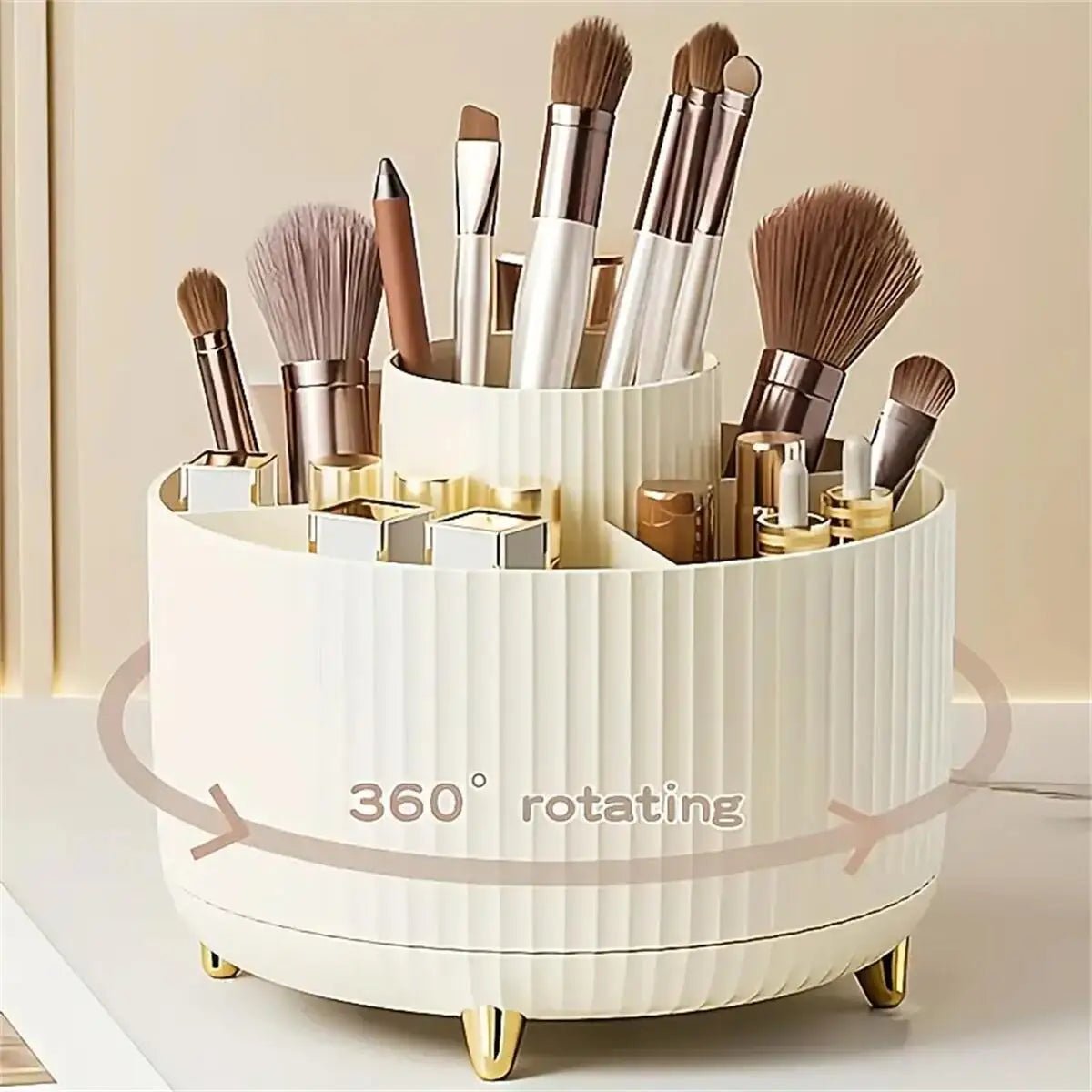 360° Rotating Makeup Organizer - 1pc Plastic Cosmetic Storage with 5 Compartments - Multi - Functional Holder for Brushes