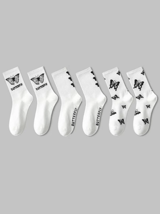 3pairs Butterfly Pattern Crew Socks - Lolli World Marketplace